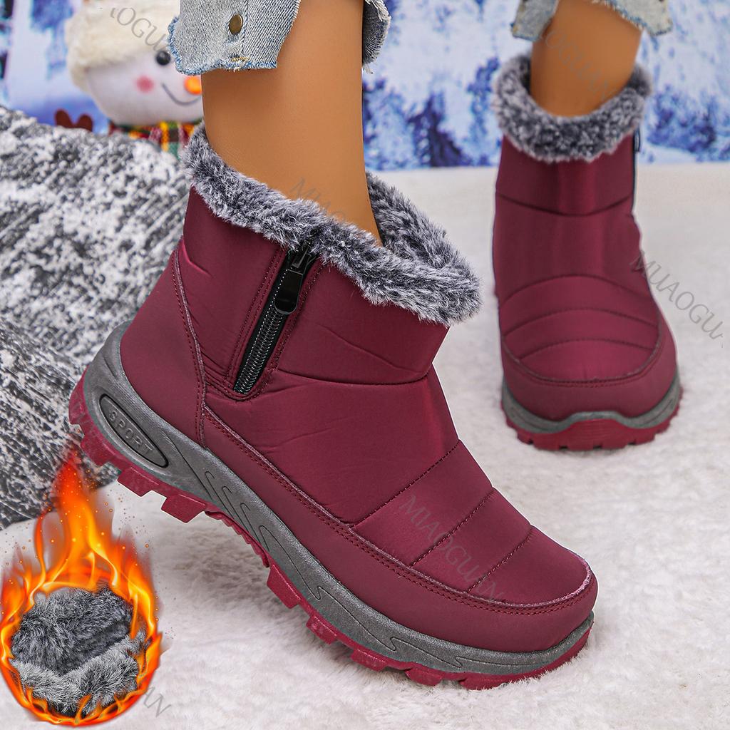 Fashion Furry Snow Boots Women 2025 Winter Retro Thick Bottom Warm Middle-aged Cotton Botas Casual Short Plush Side Zip Mom's Shoes