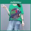 Women Loose Summer Print Tee Shirt Femme Tops Short Sleeve Casual Oversized T Shirt Women Clothes Pink Black Bright