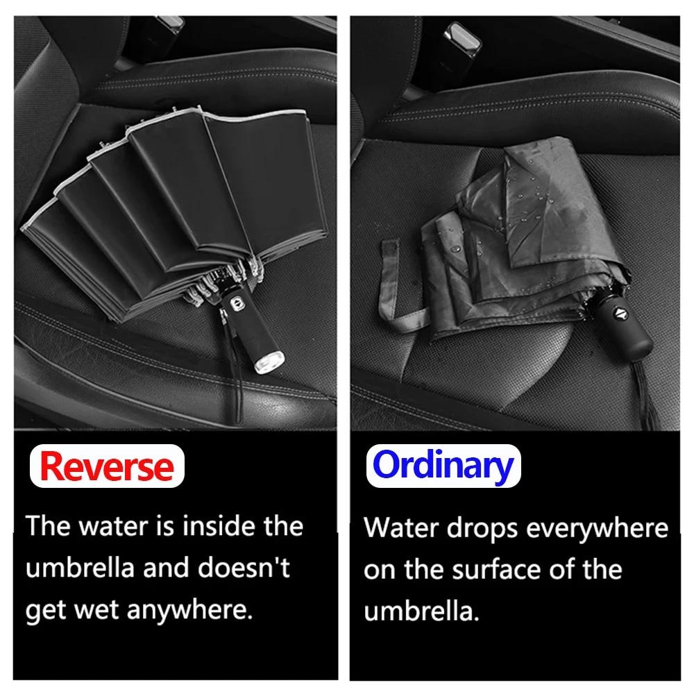 W pełni automatyczny składany parasol z latarką LED 10 żeber Wiatroszczelny pasek odblaskowy Parasole UV na słońce lub deszcz