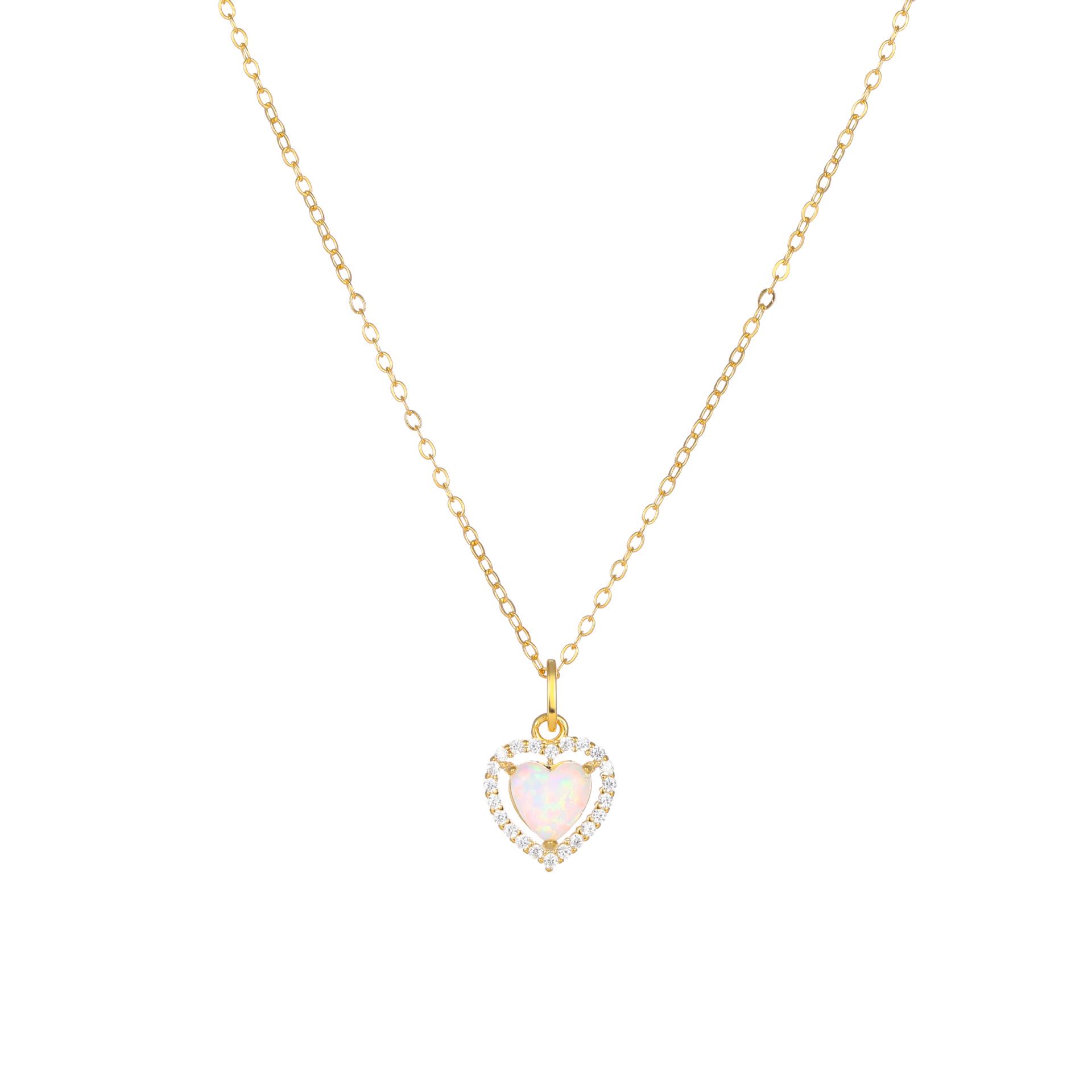 European & American Style S925 Sterling Silver Opal Heart Diamond Luxury Necklace for Women 925 Sterling Silver