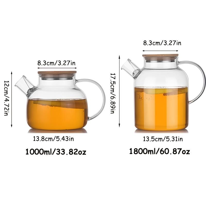 Jarra de Vidrio de Borosilicato Alta para Agua Fría Resistente al Calor 1000ml/1800ml Gran Capacidad Jarra para Té de Frutas con Tapa de Bambú Tetera Transparente