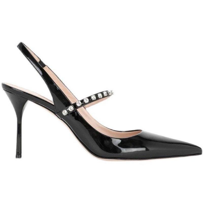 Strass-Einlage Damen Pumps Sexy Spitzschuh High Heels Hochzeitsschuhe Frau Kristall Stiletto Sommer Flache Sandalen