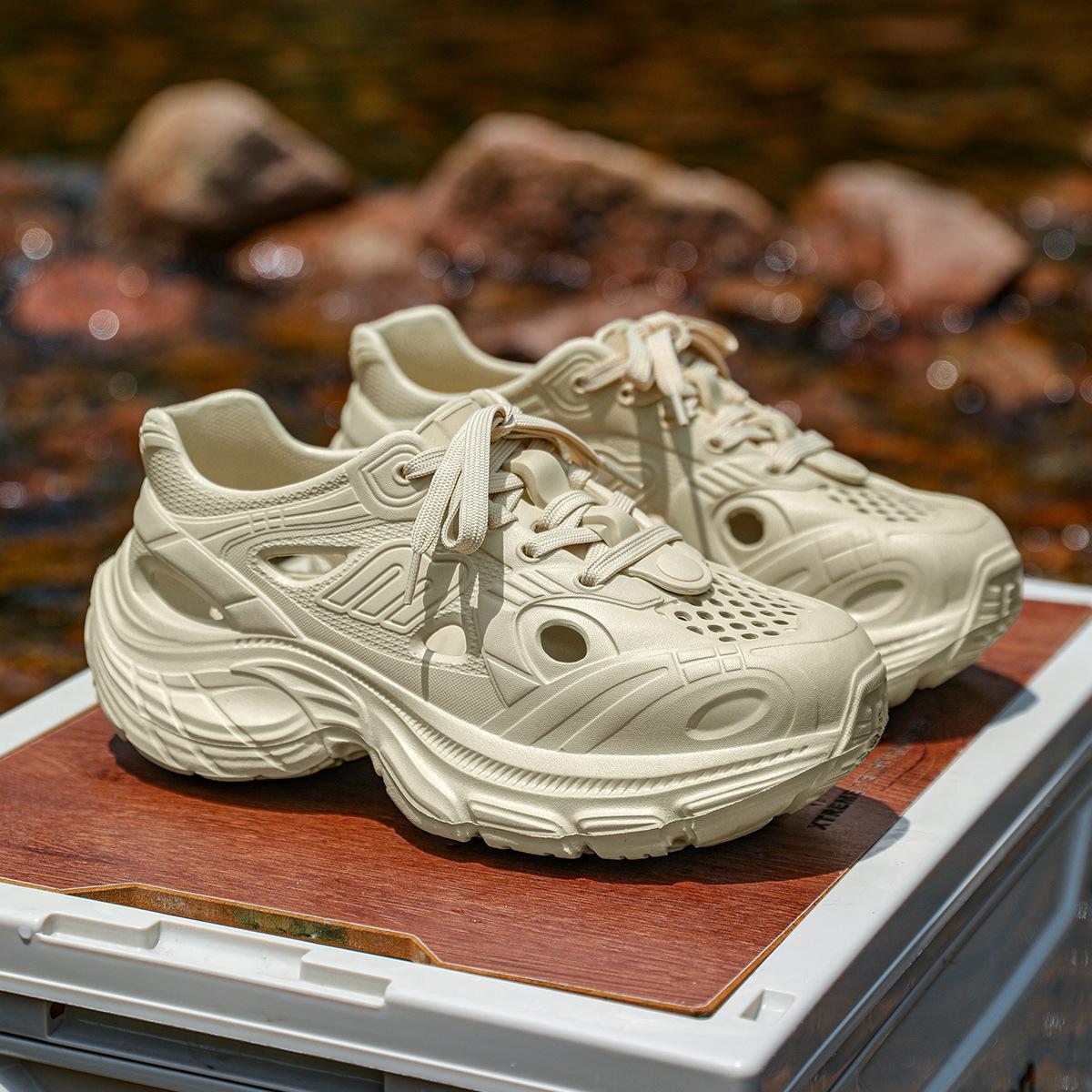 

2025 Summer New Men s Breathable Beach Sandals Full Coverage Perforated Clogs Thick Platform Sole Comfort Couple Sporty Design 36 хаки