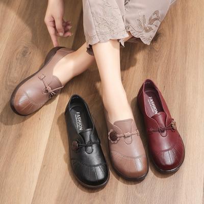 Middle-aged and Elderly Women's Spring and Autumn Shoes Mom's Comfortable Soft Sole Leather Loafers Granny's Non-slip Flat Shoes