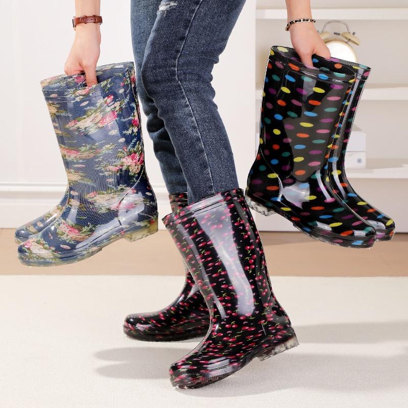 Water Shoes Rain Shoes Female Adult Tall Rain Boots Water Boots Velvet Warm Fashion Non-slip Waterproof Work Shoes Long Tube Cotton