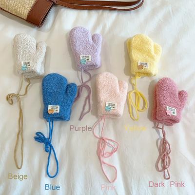 Kinder Winterhandschuhe Einfarbig Plüsch Warm Baby Fäustlinge Winddicht Kältefest Jungen Mädchen Vollfingerhandschuhe mit Bändern