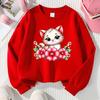 Kids Crewneck Sweatshirt, Cute Kitten with Pink Flowers Print, Soft Casual Pullover for Fall Winter