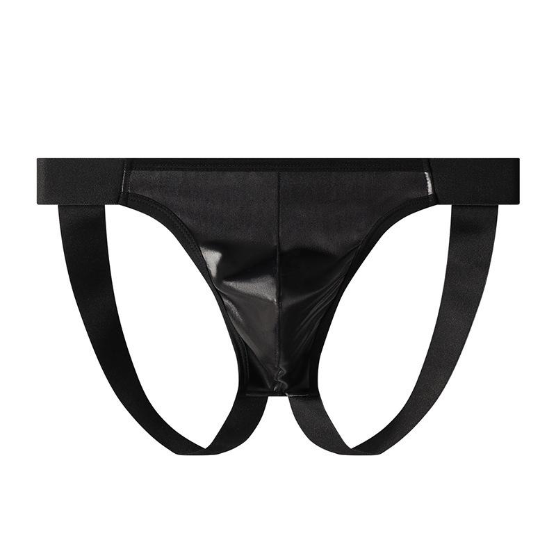 Intimo Sexy da Uomo Perizoma in Ecopelle Tanga a Sfondo Aperto Mutande con Saccoccia Convessa Jockstrap Mutandine da Uomo Gay Lingerie Erotica