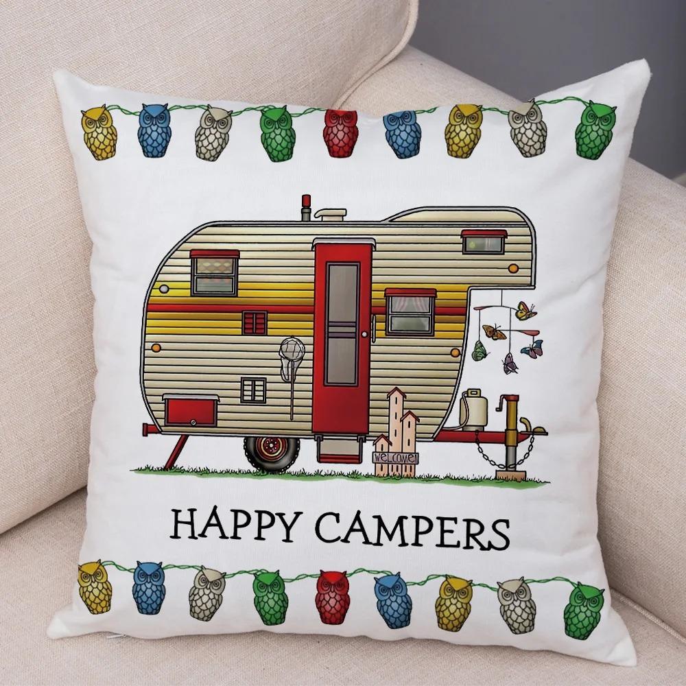 Cartoon house travel car camper series cushion cover pillowcase decoration life home pillowcase suitable for sofa bedroom room
