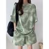 New In Summer Women's Tie Dye Workmanship Sportswear Set Short Sleeve Loose Wide Leg Shorts Casual Outfit Simple Two Piece Set