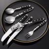 Western Stainless Steel Cutlery Set Wooden Handle Dining Knife Fork Tea Spoon Tableware Set Kitchen Dinnerware