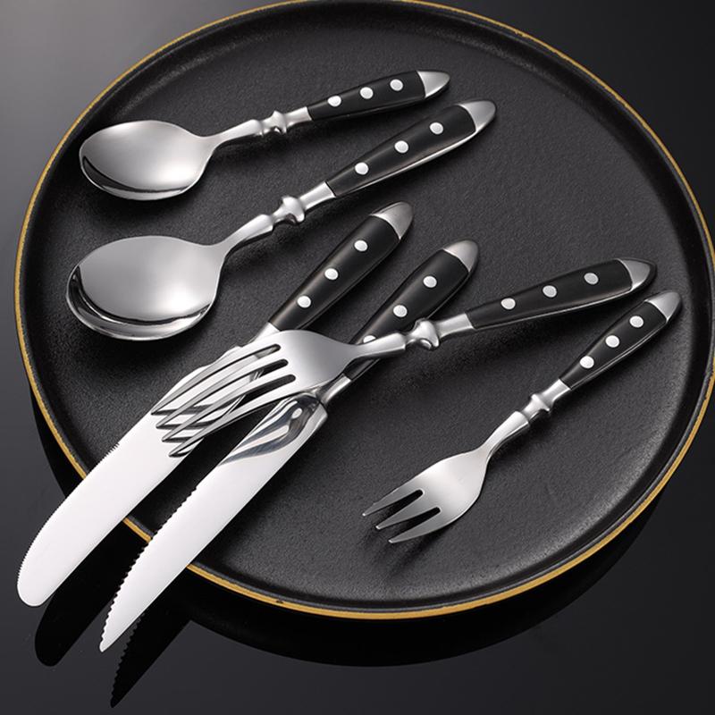 Western Stainless Steel Cutlery Set Wooden Handle Dining Knife Fork Tea Spoon Tableware Set Kitchen Dinnerware