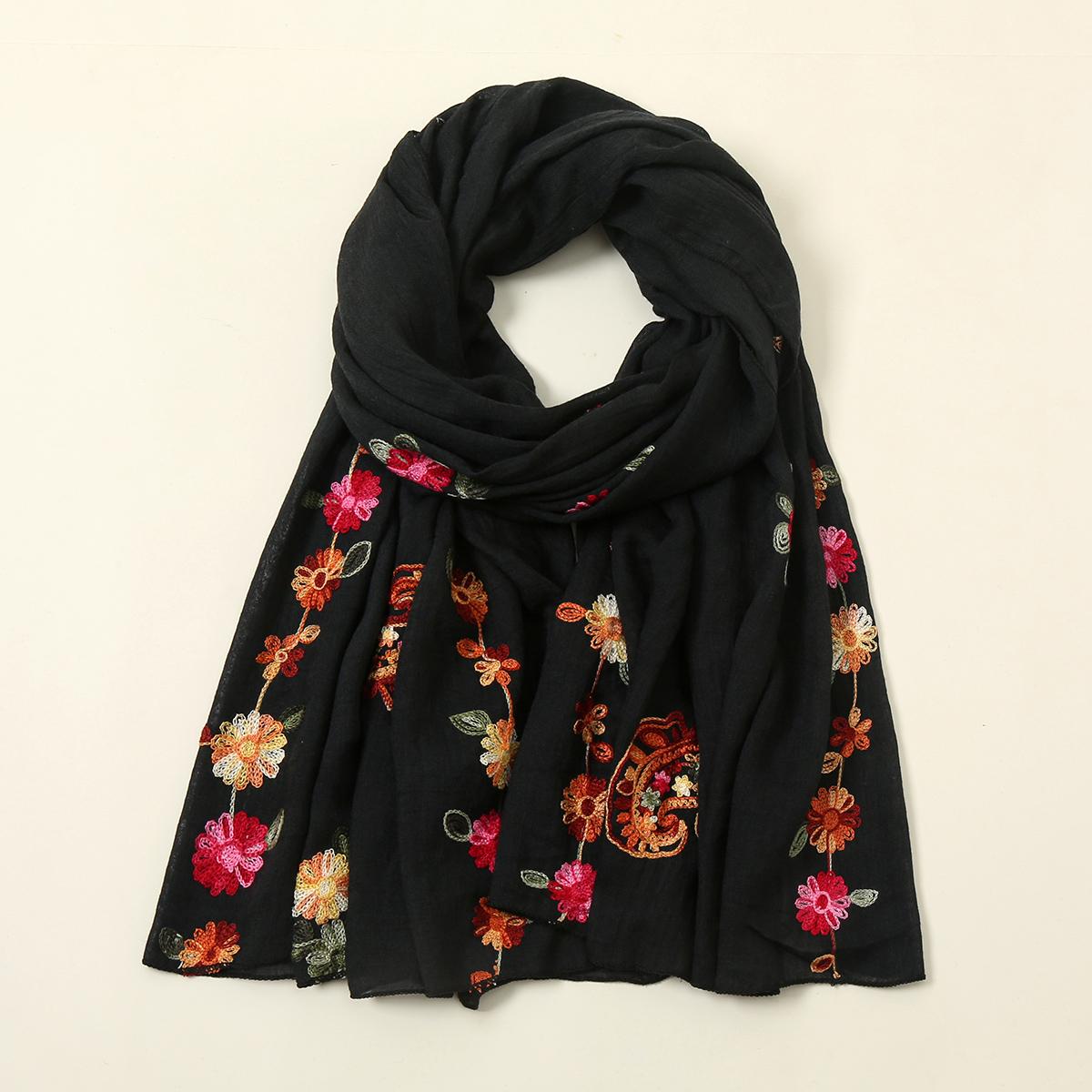 

Новая Мода Вышивка Цветочный Длинный Шарф Хиджаб Женский Хлопковый Платок Летние Однотонные Накидки Для Леди Стола Повязка На Голову