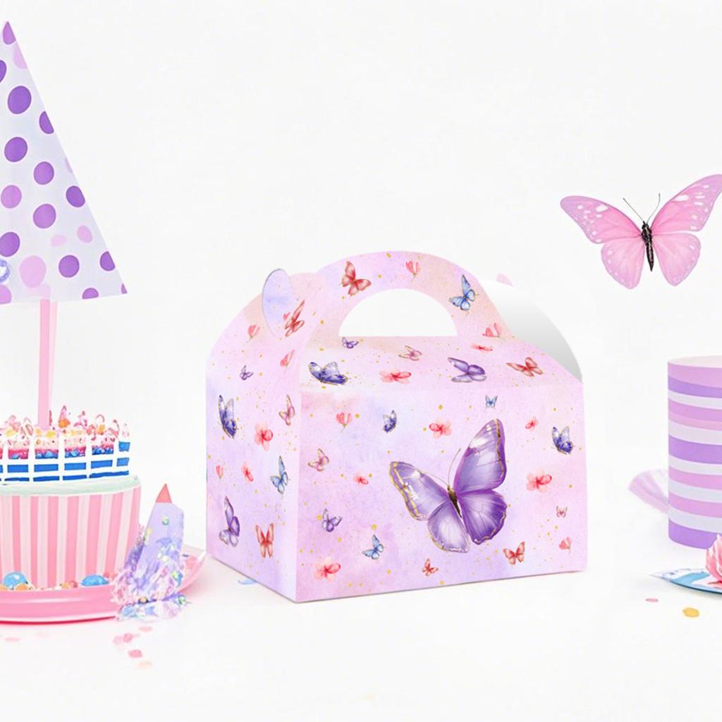 Cutie Cadou Carton Decorare Petrecere de Ziua de Naștere Fată, Cutie Portabilă pentru Gustări Bomboane Fluture