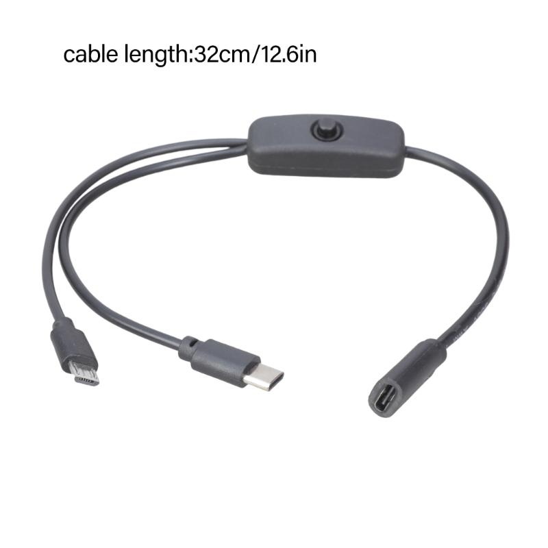Type C Female to USB C & Micros USB Male Charging Cable with On/Off Switches Charge 2 Devices Simultaneously