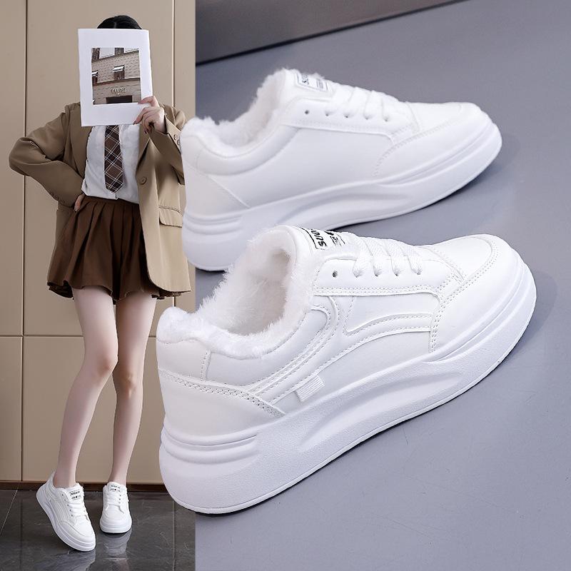 Women's Large Size Soft Sole Autumn and Winter Warm Fur One Snow Boots Fluffy Lined Non-slip Hiking Casual Sports Cotton Boots Small White Shoes