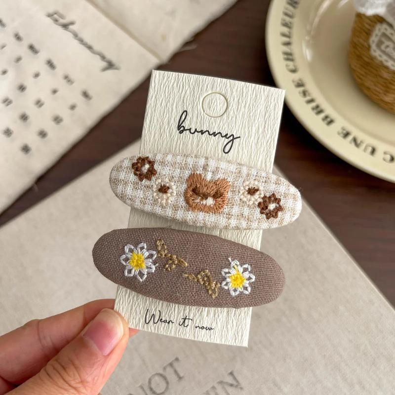 2Pcs Embroidery Flower Children's Hairpin Sweet Hair Clip Bangs Side Clip Hairpin Barrettes Headwear Hair Accessories Headdress