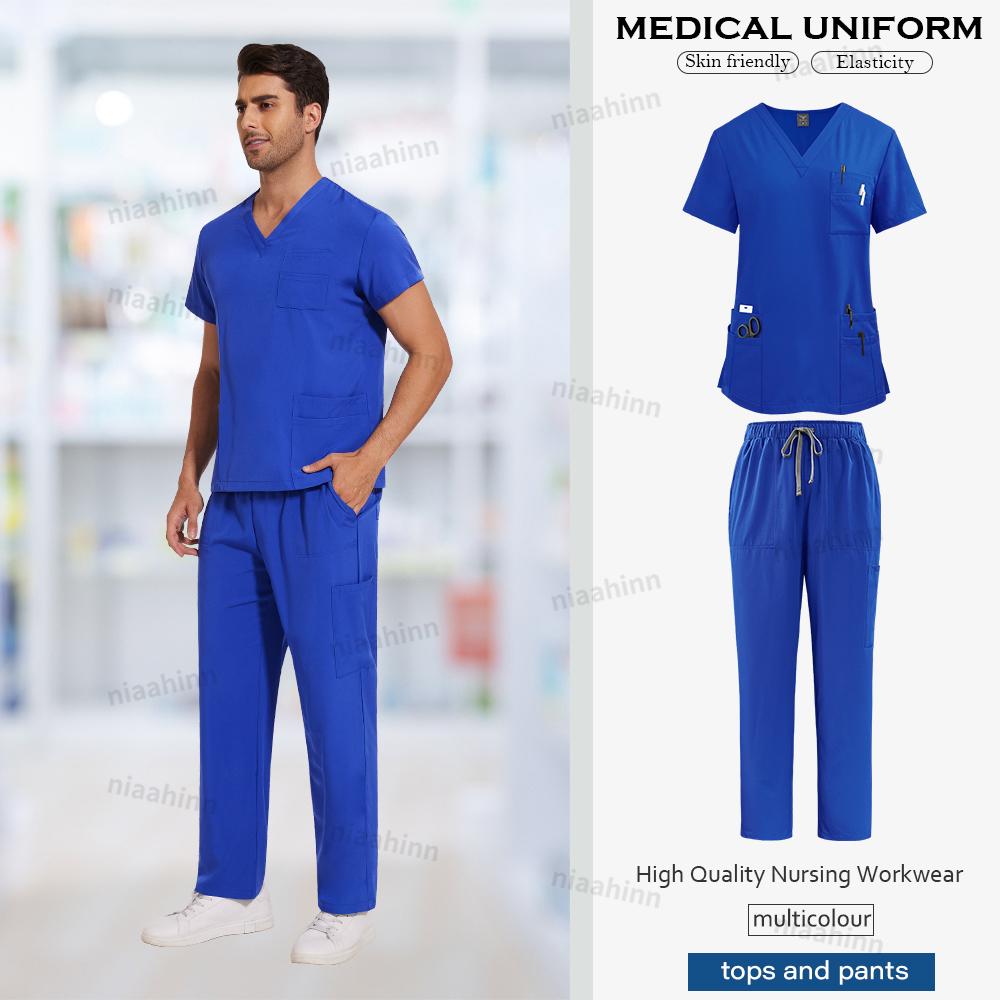 Nursing Scrubs Set Anti-Wrinkle Medical Surgical Gown Hospital Scrub Top Doctor Nurse Special Scrub Uniform Men Women