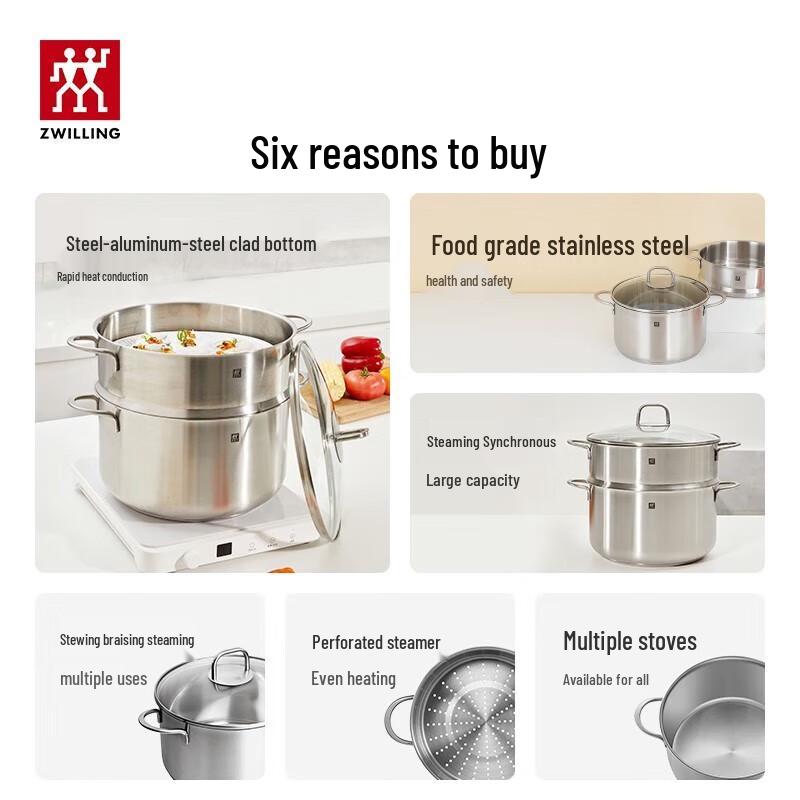 Zwilling Nova Plus 28cm Stainless Steel Steamer & Soup Pot Set