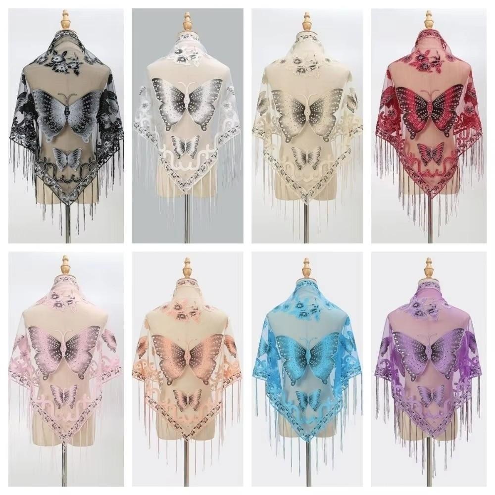 Floral Triangle Shawl Hollow Tassel Wrap New Lace Scarf Everyday Outfits