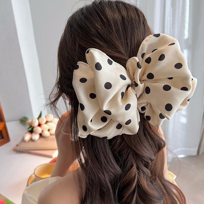 Polka Dot Bubble Hairpin Retro Fashionable Satin Spring Clip Korean Simple Low Ponytail Hairpin Temperament Hairpin