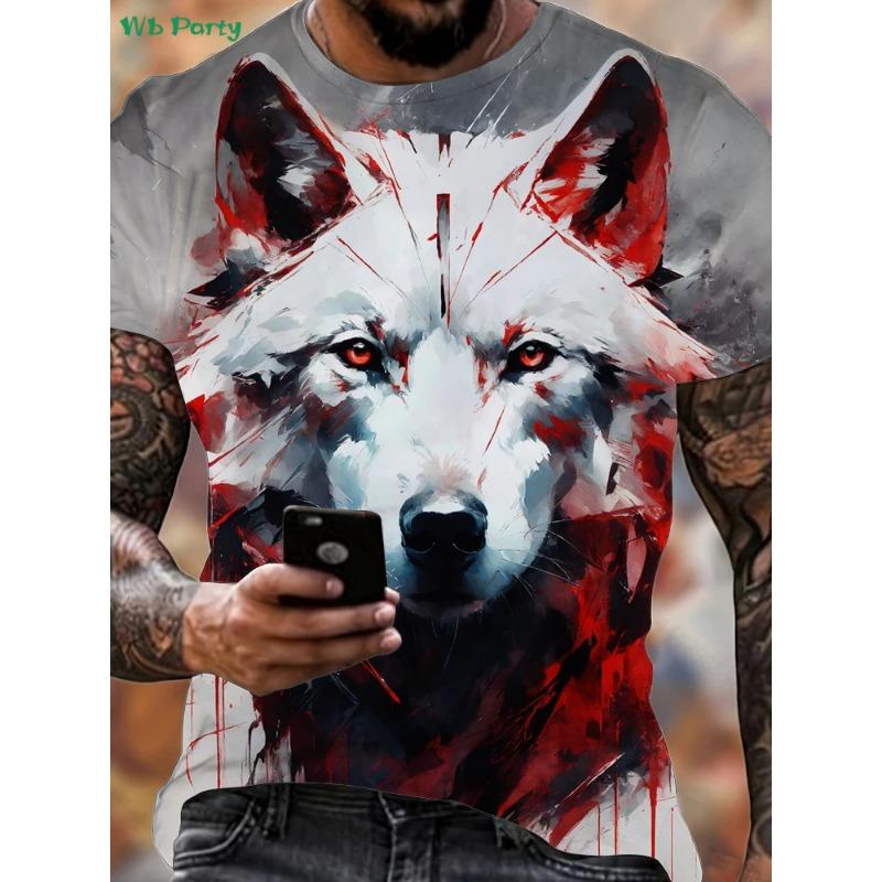 Fashion 3D Wolf Graphic T-Shirt Summer Outdoor Men's Short Sleeved Tee New Trend Round Neck