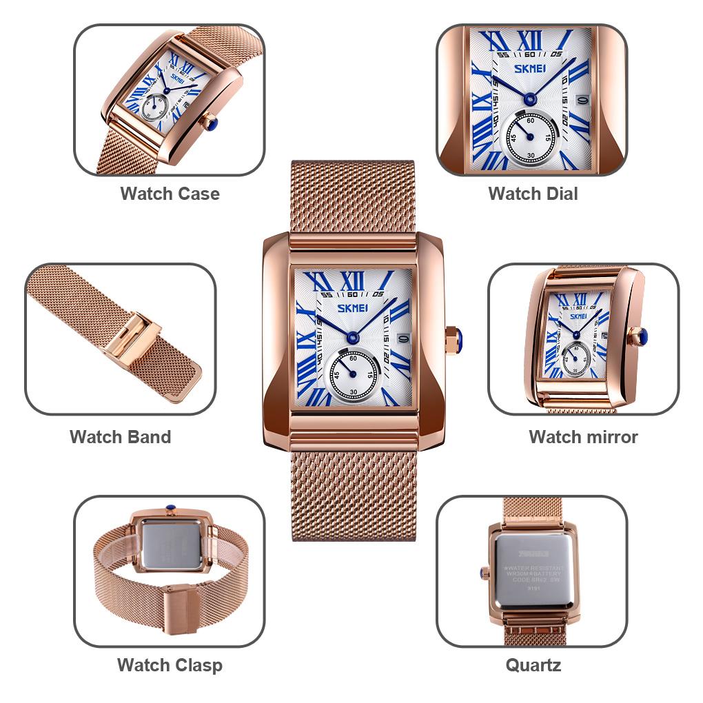 Skmei Top Luxury Brand Fashion Business Men Watch Complete Calendar Waterproof Stainless Steel Mesh Belt Men Simple Style Analog Quartz Watch