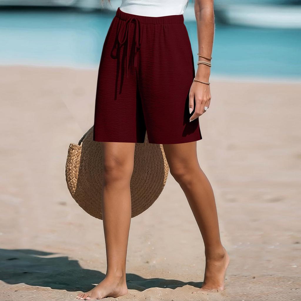 Women's Loose Straight Drawstring Pocket Casual Shorts