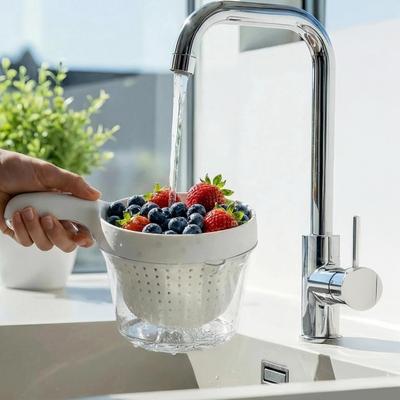 1/2Pcs Double Layer Drain Basket with Handle 2-in-1 Strainer Storage Container Small Vegetable Fruit Mini Berry Tomato Grape Washing Colander Bowl