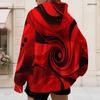 Women Plus Size Long Sleeve Zip Up Hoodie Red Black Abstract Printed With Drawstring Hood And Pockets