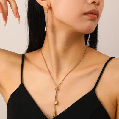 Water Drop Jewelry Adjustable Y Shape Slider Chain Necklace Golden Hoop Earrings for Weddings Parties