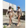 European And American Loose Long Sleeved Women's Printed Casual Commuter Lace Up Pajamas High Waist Shorts Suit