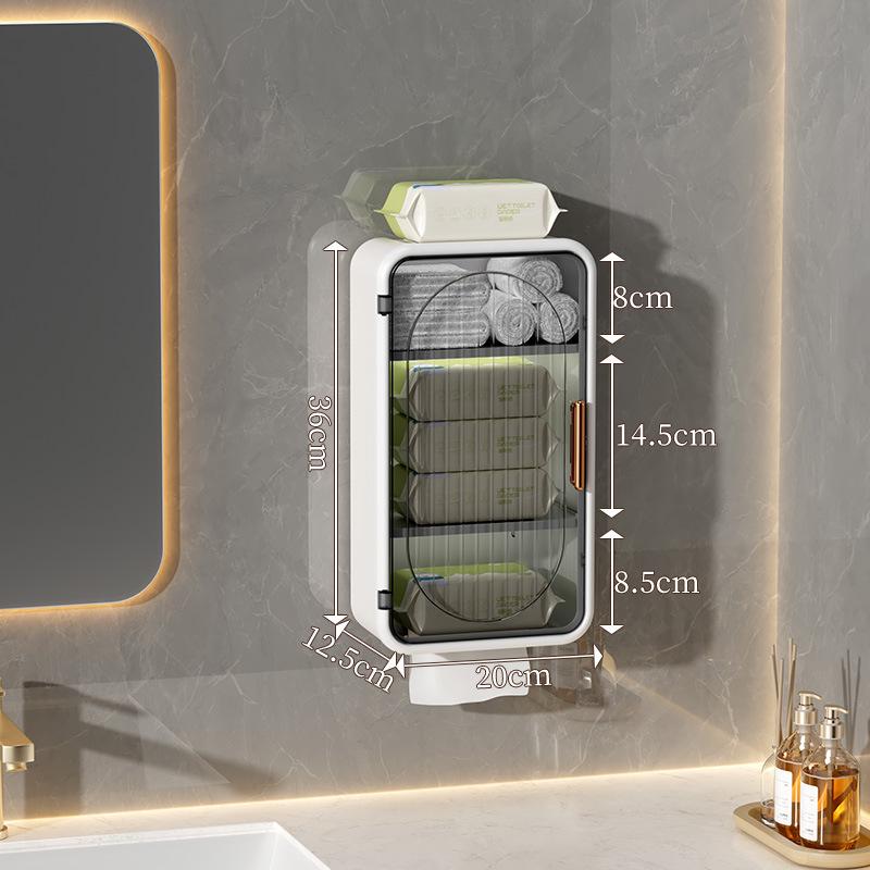 Wall-Mounted No-Drill Moisture-Proof Storage Box; Magnetic Dust-Proof Design for Bathroom and Kitchen Spice Organization.