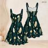 Women Plus Size Strappy Off Shoulder Dress Square Neck Sleeveless Geometric Star Print Flared Hem