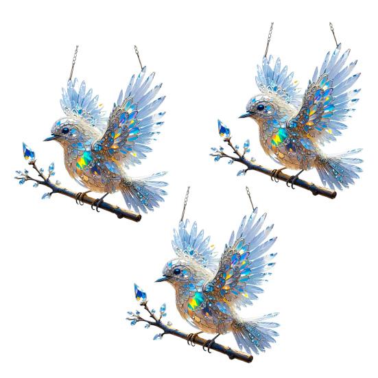 Yousheng Bluebird Hanging Decoration Stained Glass Art Bird Ornament 2D Flat Acrylic Pendant for Window Wall Home Garden Decor