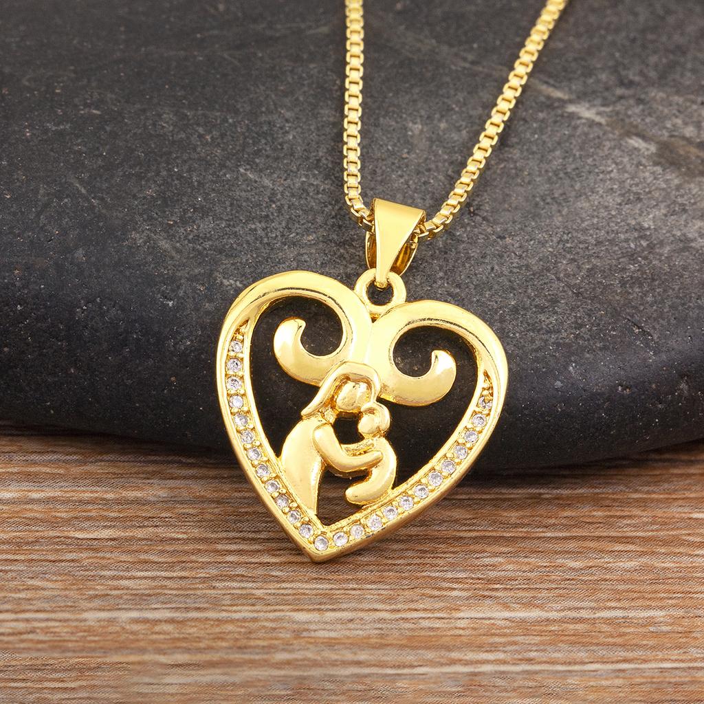 Nidin Hot Sale Heart Shape Mom Letter Charm Pendant Necklace 5 Styles For Women Female Shine Zircon Jewelry Mother's Day Gifts