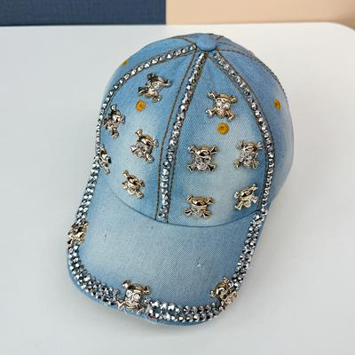 Neue mit Diamanten besetzte Denim-Baseballkappe Damen Frühling Sommer mit Diamanten besetzte Mütze Streetcap Sonnenhut