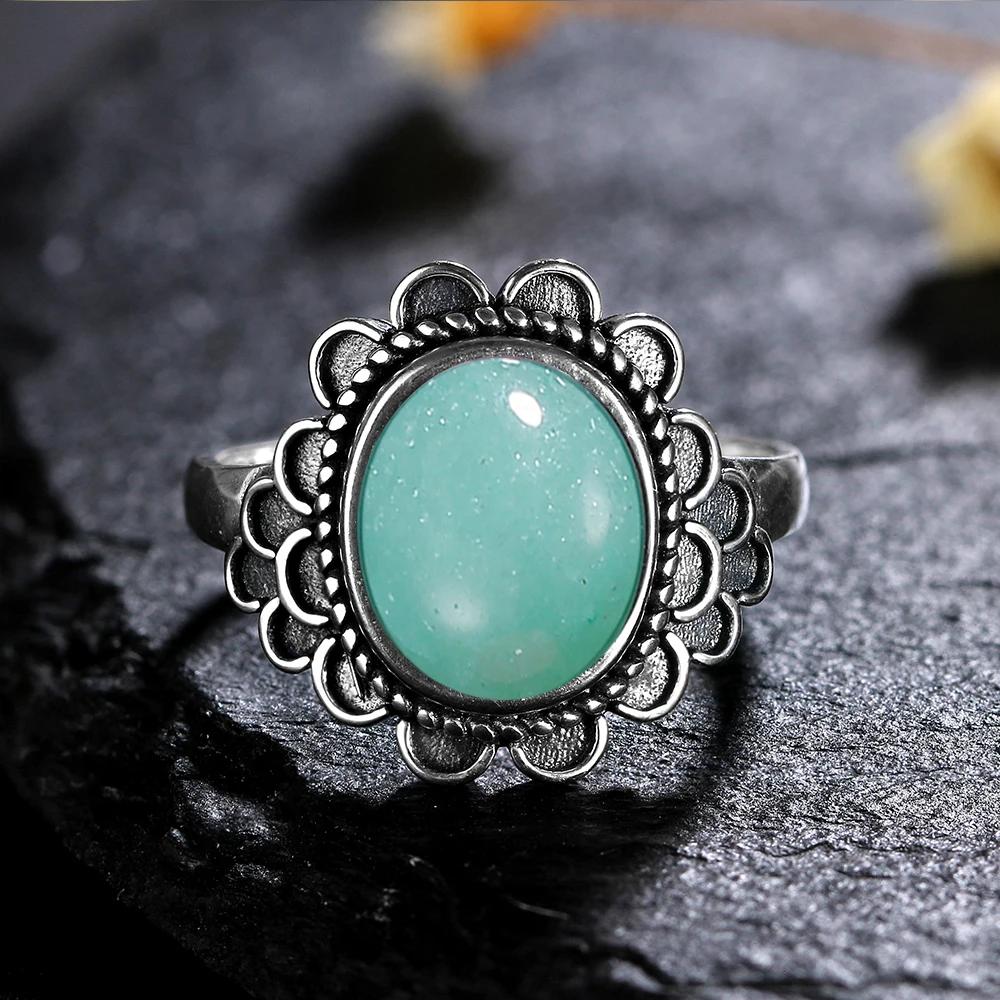Natural 8*10MM Lapis Lazuli Finger Ring  Rings for Women Gift S Silver Flower Shaped Ring