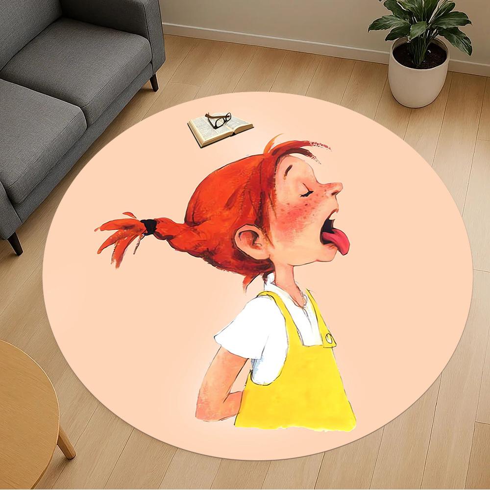 1pc Pippi Longstockings Round Chair mat Area Rug - Non-Slip, Floor Mat for Office, Bedroom, home decor Christmas Gift p0811022