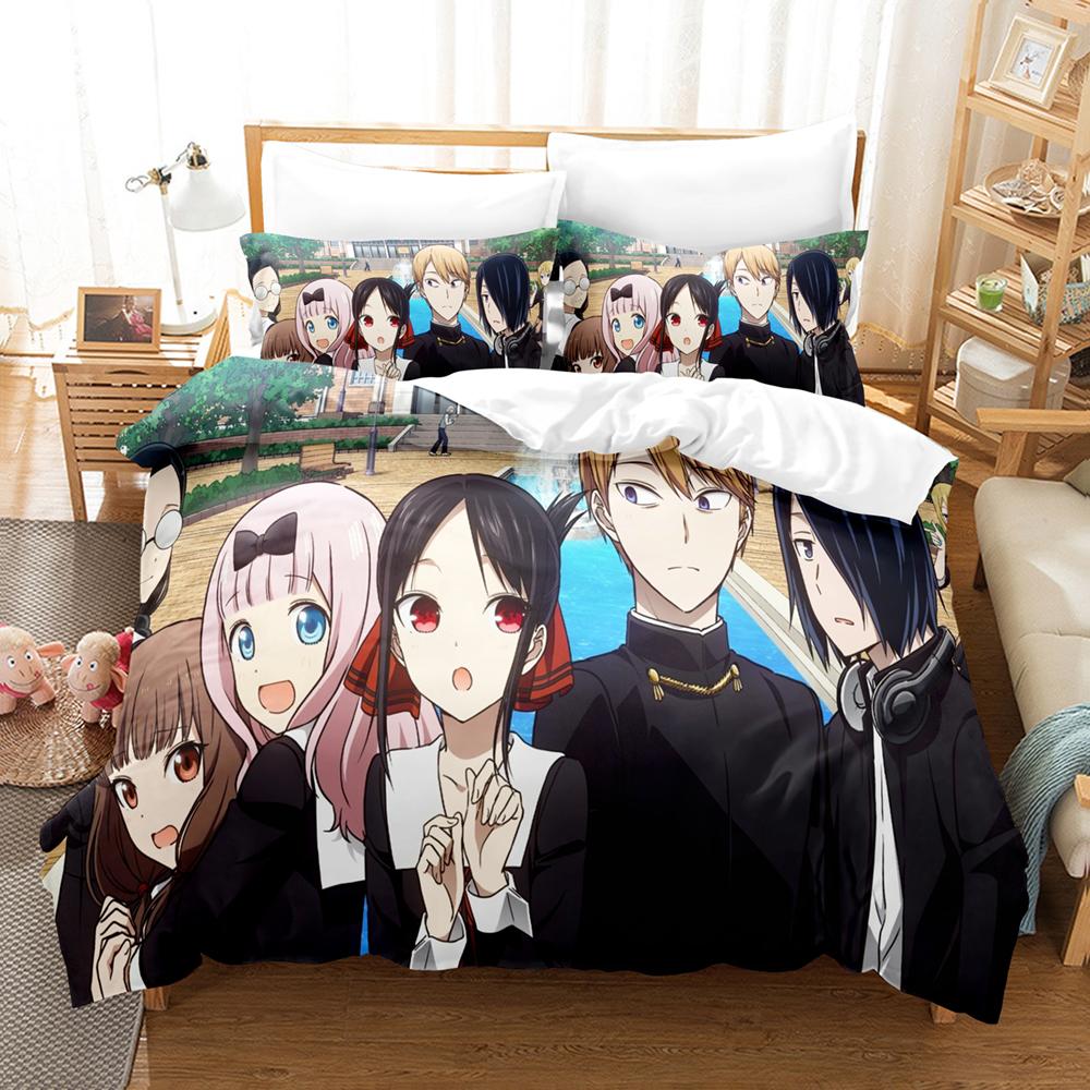 Kaguya Sama Love Is War Bedding Set 3PCS Kaguya Shinomiya Maid Outfit Red Heart Background Anime Print Duvet Cover All Sizes