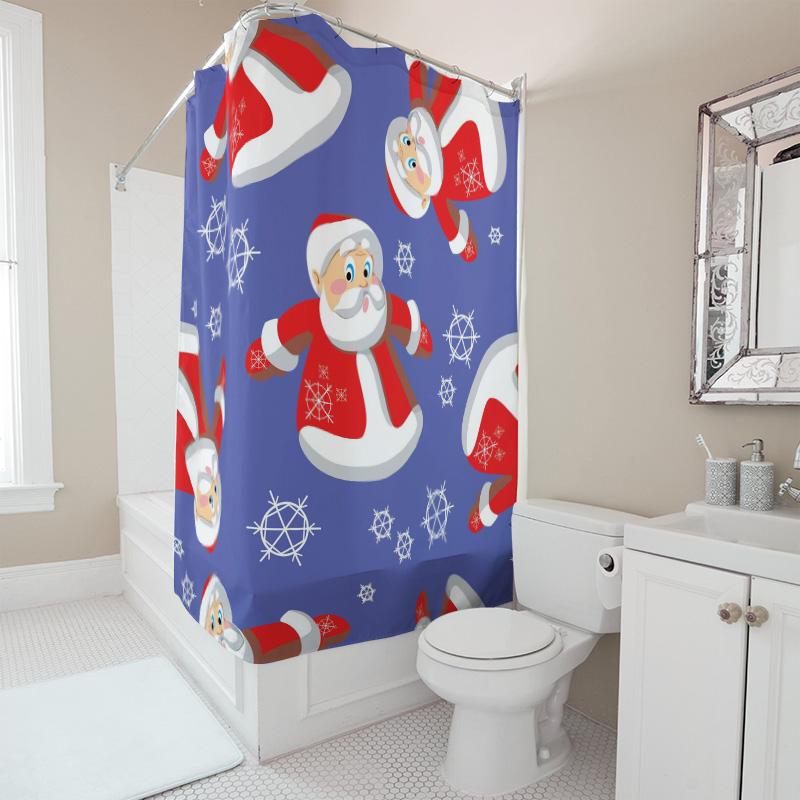 TU Santa Claus Shower Curtain Christmas Bathroom Decor Festive Holiday Waterproof Fabric Home Decor Gift Idea Festive Xmas Patte