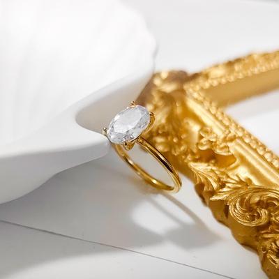 INS Style Wedding High Luxury Oval Zircon Women's Ring Fashion Advanced 18K Gold Simple Titanium Steel Ring