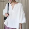 Women Casual V-Neck 3/4 Sleeve Loose Blouse