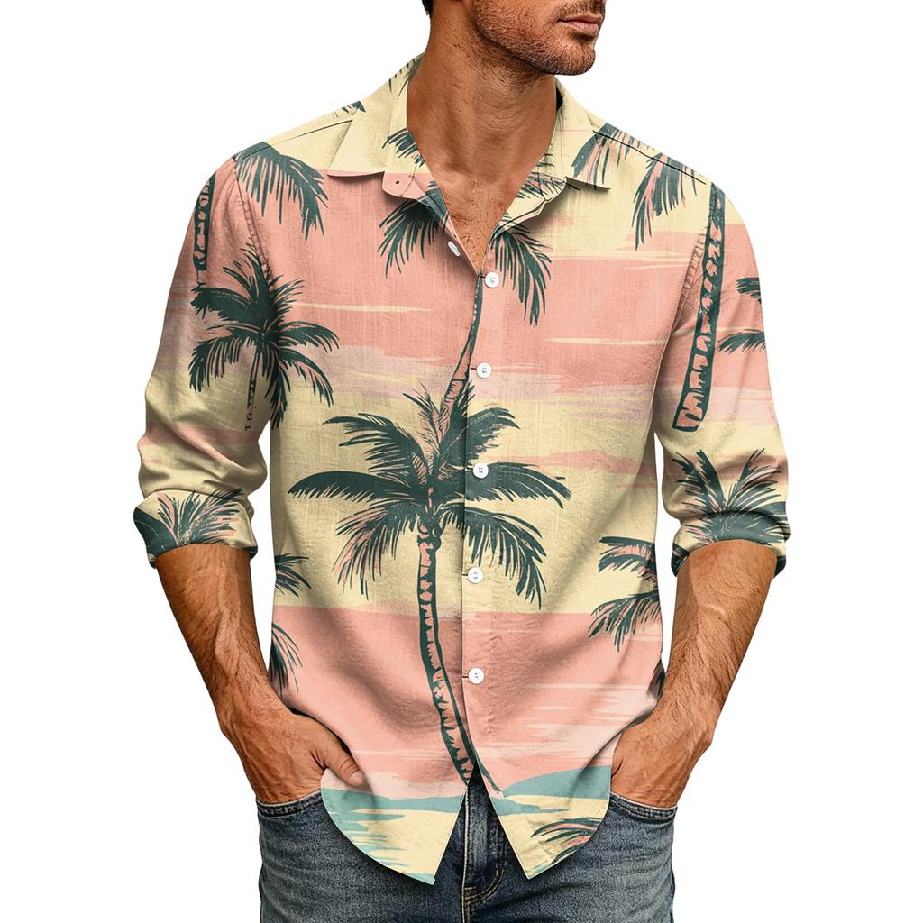 Hawaii Print - Men's Casual Long-Sleeved Shirt