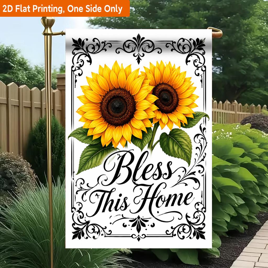 2D Flat - 2D Flat Printing Garden Flag 1pc, Warm Wishes And Sunflowers Durable Single-Sided Print Yard Flag, Garden And Home Holiday Decoration, 29.97