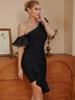 European and American Style One-Shoulder Irregular Hem Bodycon Bandage Dress