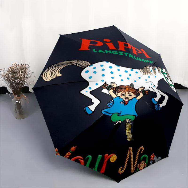 1 PC Automatic Folding Umbrella - Pippi Longstocking Custom Name Pattern, Portable & Foldable Design with 8 Ribs, Christmas Birthday Gifts