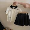 Conjunto Preppy de 2 Piezas para Bebé Niña Verano Top de Manga Corta con Lazo y Falda Plisada Atuendo de Moda para Niños Pequeños