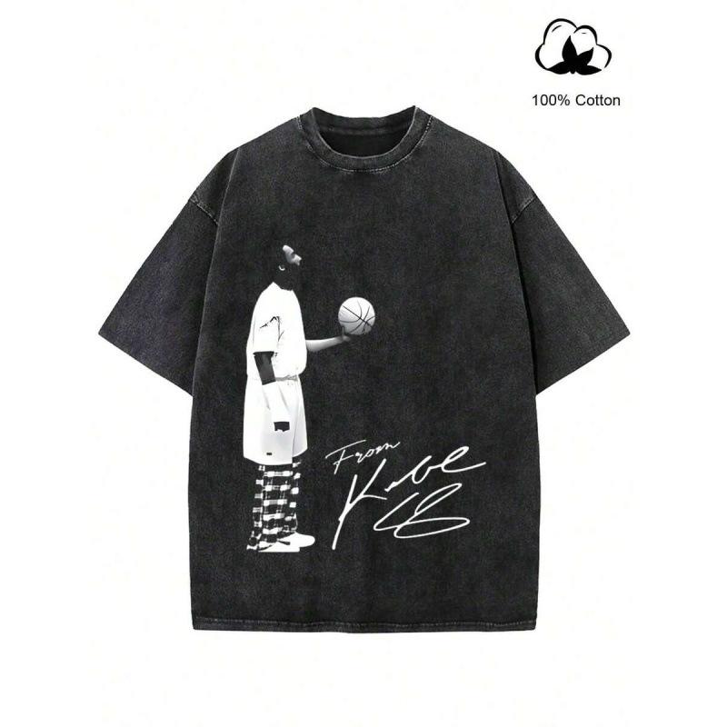 Tkobe Graphic Washed T - Shirt, Cotton Casual Fas 2XL чёрный