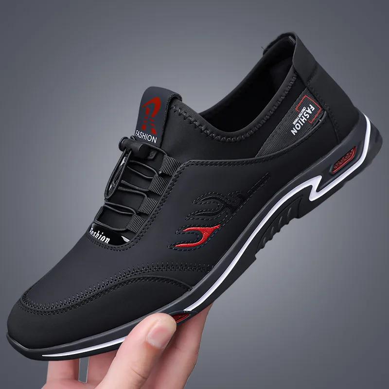 

Fashion Men Leather Casual Shoes Spring Sport Shoes Pointed Toe Slip-on Sneaker 46 чорний